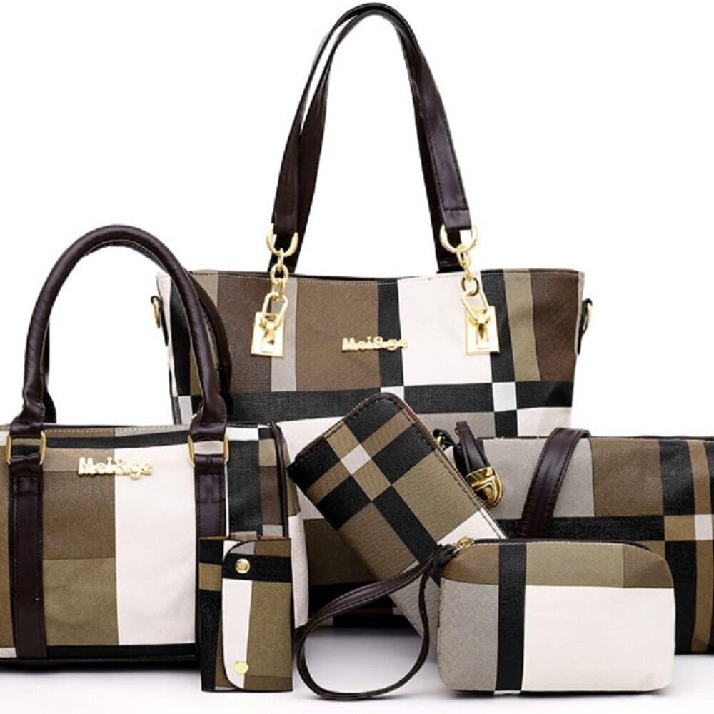 Women PU Leather Bag Set 6 Pieces Handbag Shoulder Crossbody Purse Clutch